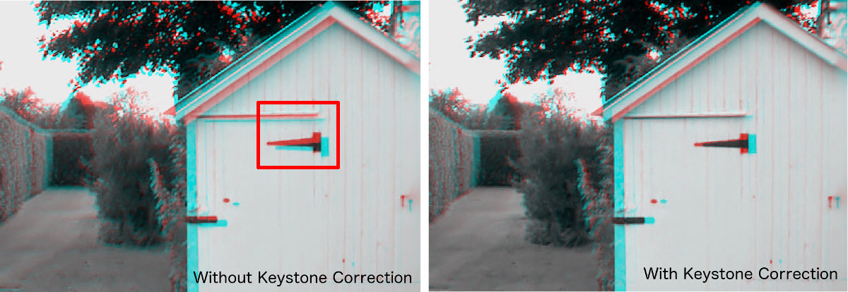 Stereo images before and after keystone fix