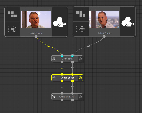 A tracking tree with User Track and Mocap Solver nodes
