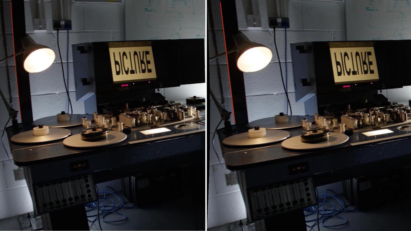 side by side image showing lens distortion